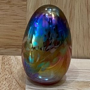 Signed Iridescent Murano Style 2-inch Egg Glass Paperweight